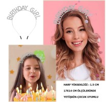 Kristal Taşlı Gümüş Birthday Girl Yazılı Doğum Günü Parti Tacı 19x11 cm
