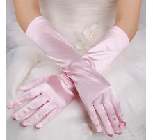 Uzun Boy Ekstra Parlak Saten Eldiven Pembe Renk