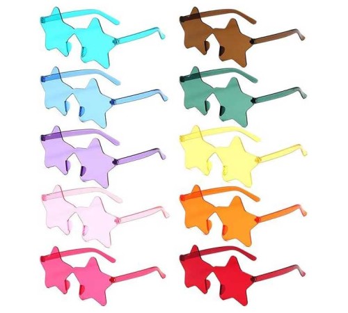 Yıldız Şekilli Çerçevesiz Parti Gözlüğü 6 Renk 6 Adet