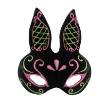 Siyah Renk Pembe Gold Simli Siyah Süet Kaplama Tavşan Maskesi 18x16 cm