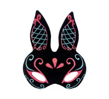 Siyah Renk Mavi Kırmızı Simli Siyah Süet Kaplama Tavşan Maskesi 18x16 cm