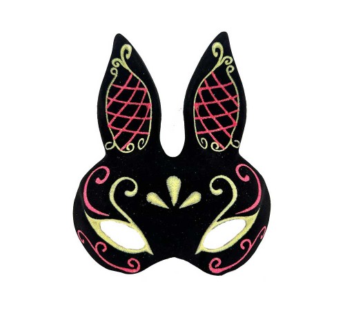 Siyah Renk Kırmızı Gold Simli Siyah Süet Kaplama Tavşan Maskesi 18x16 cm
