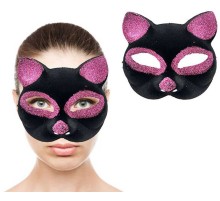 Siyah Renk Pembe Simli Süet Kedi Maskesi 18x14 cm