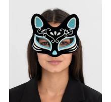 Siyah Renk Süet Kaplama Üzeri Gümüş Mavi Simli Kedi Maskesi 17x14 cm
