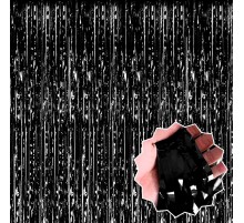 Siyah Renk Ekstra Metalize Parlak Saçaklı Arka Fon Perde İthal 1x2 Metre