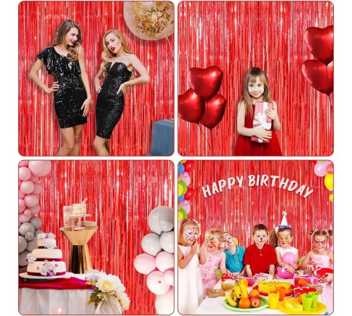 Kırmızı Renk Ekstra Metalize Parlak Saçaklı Arka Fon Perde İthal 1x2 Metre