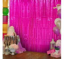 Fuşya Renk Ekstra Metalize Parlak Saçaklı Arka Fon Perde İthal 1x2 Metre