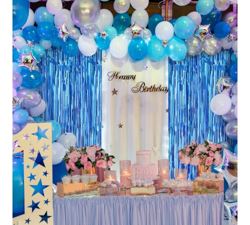 Mavi Renk Ekstra Metalize Parlak Saçaklı Arka Fon Perde İthal 1x2 Metre