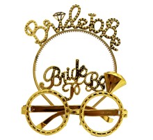 Bride To Be Yazılı Taç ve Bride To Be Yazılı Gözlük Seti Altın Renk