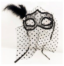 Siyah Renk Siyah Puantiyeli Duvaklı İncili Parti Maskesi