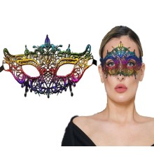 Rengarenk Dantel Kesim Dantel İşlemeli Balo Parti Maskesi Gökkuşağı