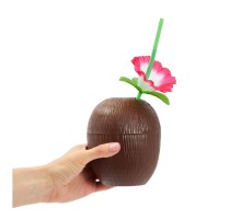 Hindistan Cevizi Hawaii Luau Aloha Pipetli İçecek Kabı Bardak 10x13 cm 1 Adet