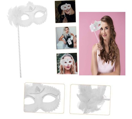 Beyaz Işıltılı Tutmalı Fotoğraf Çekimi Maskesi 18x29 cm