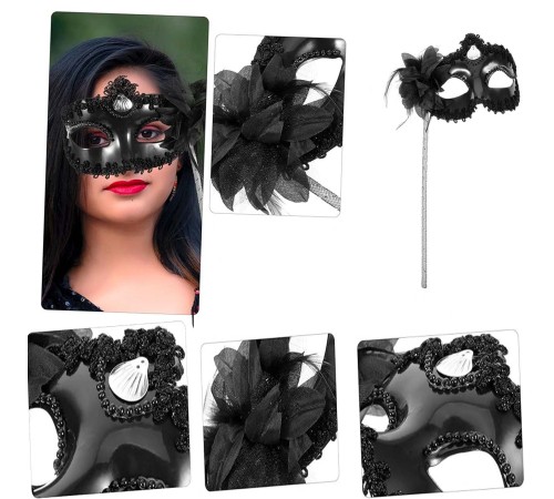 Siyah Işıltılı Tutmalı Fotoğraf Çekimi Maskesi 18x29 cm