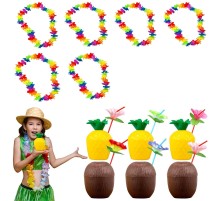 Tropikal Hawaii Parti Malzemeleri – Kolye, Pipet, Bardak Seti