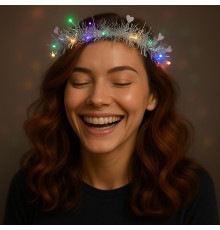 Kalp Püsküllü Gece Parıltısı 3 Modlu LED'li Işıklı Taç Gümüş Renk