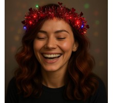 Kalp Püsküllü Gece Parıltısı 3 Modlu LED'li Işıklı Taç Kırmızı Renk