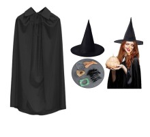 Cadı Kostüm Seti 6 Parça - Şapka Pelerin Diş Tırnaklar Çene ve Burun