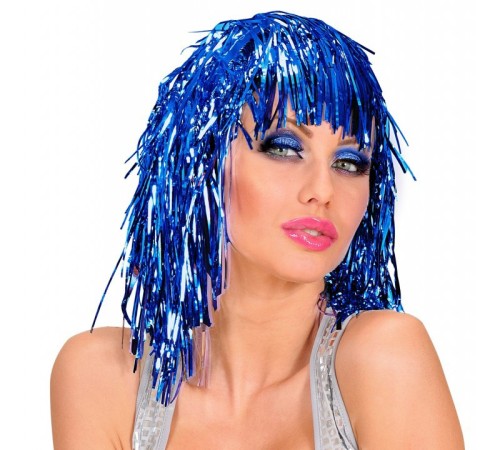 Mavi Işıltılı Metalize Parti Peruğu