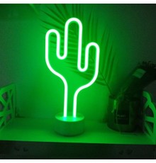 Neon Işıklı Kaktüs Masa Gece Lambası Pil ve Usb
