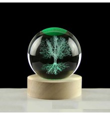 Dekoratif Ağaç Tasarımlı Ahşap Altlıklı Işıklı Cam Küre 6 Cm MZ4-2331