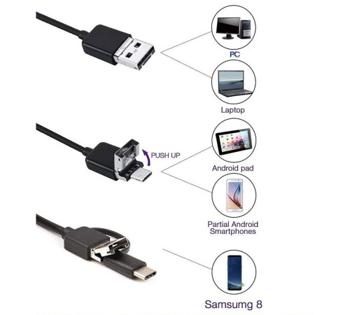 Endoskop 3 in 1 Yılan Kamera USB Micro Usb Type-C Uyumlu 20M