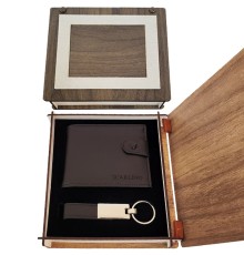 Ahşap Kutulu Anahtarlık ve Cüzdan Set