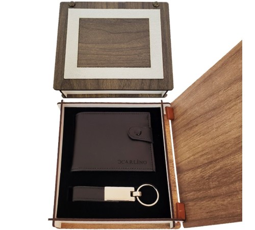 Ahşap Kutulu Anahtarlık ve Cüzdan Set