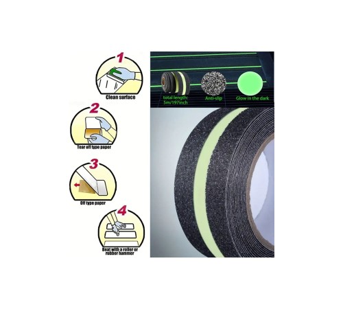 Fosforlu Kaydırmaz Bant 50mm x 5mt Yeşil Fosforlu Merdiven Bandı 50mm Fotolümenli