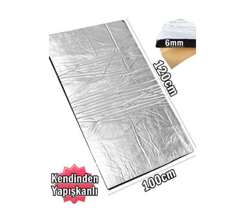 Kaput Altı Alüminyum Folyolu Yalıtım 120x100cm 6mm Yapışkanlı Karavan Oto Ses Yalıtım