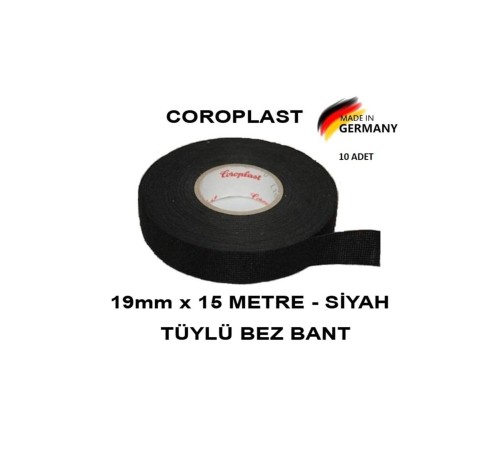Coroplast 10 Adet Bez Bant Tüylü Yanmaz Kumaş Kablo Sarma Bantı 19mm 15mt