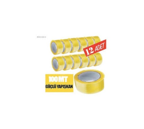 12 Adet 45mm X 100mt Şeffaf Koli Bandı Süper Kalite Koli Bantı