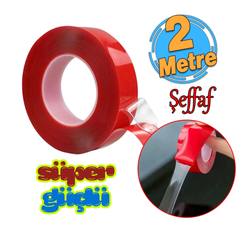 Çift Taraflı Silikon Bant Kırmızı Güçlü Yapışkanlı Su Geçirmez Bant Çerçeve Tablo Bandı 18x2m